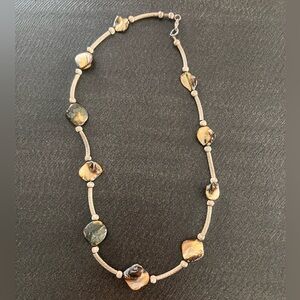 Abalone Shell Beaded Necklace | Silver-Tone Stations | 21”